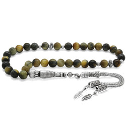 Mixed Color Tiger's Eye Natural Stone Tasbih With Metallic Tassel And Dim Globe - 1