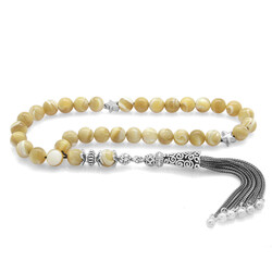 Multi-Chain Tarnishing Metal Globe With Tassels Yellow Mother-Of-Pearl Natural Tasbih Stone - 1