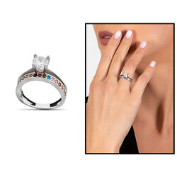 Multicolor Cubic Zirconia Single Row Design Solitaire Ring İn 925 Sterling Silver For Women - 1