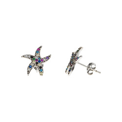 Multicolor Zirkon Taşlı Deniz Yıldızı Tasarım 925 Ayar Gümüş Kadın Küpe - 5