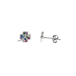 Multicolor Zirkon Taşlı Yonca Yaprağı Tasarım 925 Ayar Gümüş Kadın Küpe - 5