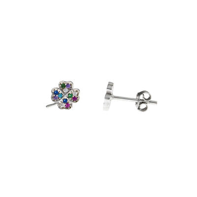 Multicolor Zirkon Taşlı Yonca Yaprağı Tasarım 925 Ayar Gümüş Kadın Küpe - 5