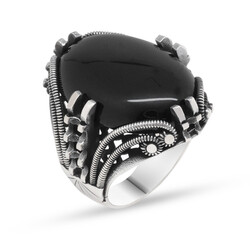 Nail Design Black Onyx Stone Mens 925 Sterling Silver Ring - 3