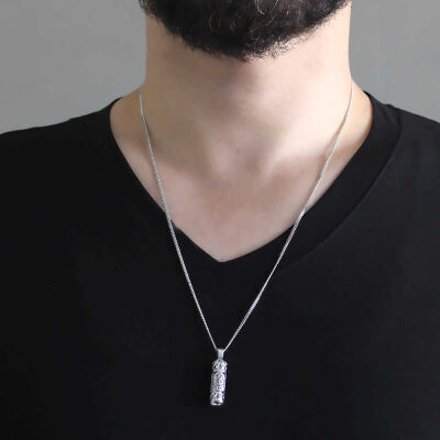 Nalı Şerif İşlemeli 925 Ayar Gümüş Cevşen Kolye - 2