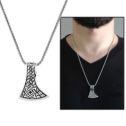 Native American Ax Design Thick Chain 925 Sterling Silver Men Necklace - 1