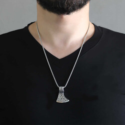 Native American Ax Design Thick Chain 925 Sterling Silver Men Necklace - Thumbnail