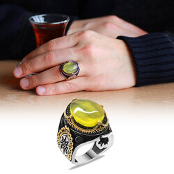 Natural Amber Stone Men's Ring With Side Shade 925 Sterling Silver Sun Shades - 4