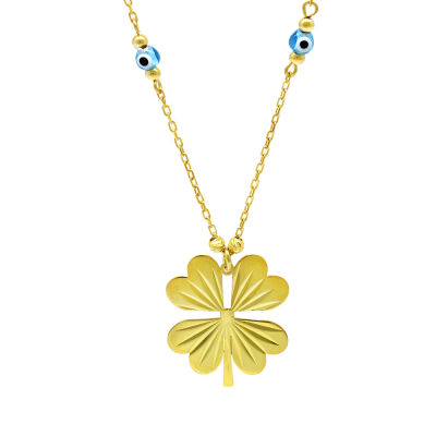 Nazar Boncuğu Detaylı Kır Çiçeği Tasarım Gold Renk 925 Ayar Gümüş Kolye - 1