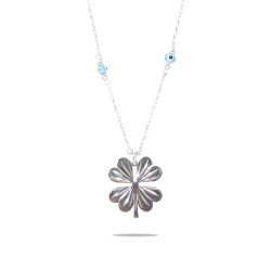 Nazar Boncuğu Detaylı Kır Çiçeği Tasarım Silver Renk 925 Ayar Gümüş Kolye - 3