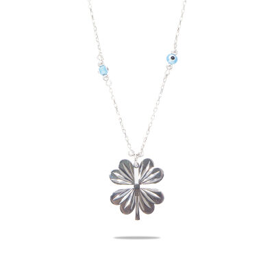 Nazar Boncuğu Detaylı Kır Çiçeği Tasarım Silver Renk 925 Ayar Gümüş Kolye - 3