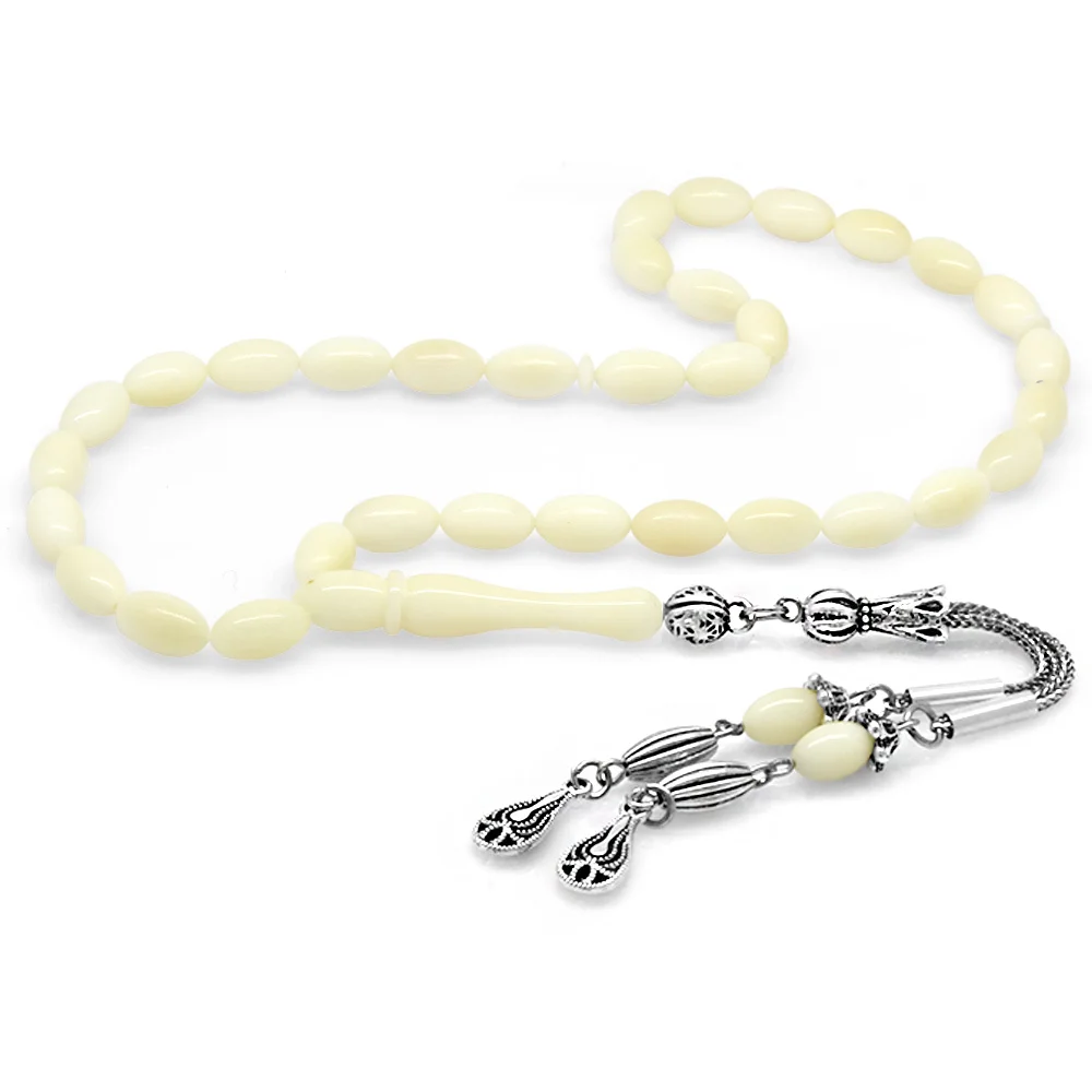 Non-tarnish Metal Water Drop Tasseled Barley Cut White Color Narcissus Rosary - 1