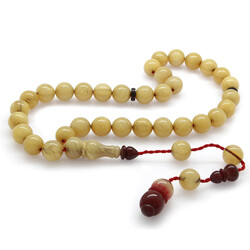 Orb Of Systematic Cut Elegant İmitation Of Red Amber Accessory Yellow Stick Tightened Amber Tasbih - Thumbnail