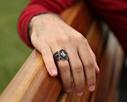 Ottoman Tugra 925 Sterling Silver Patterned Ring With Onyx - 3