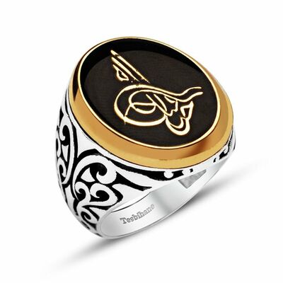 Ottoman Tugra Signet 925 Sterling Silver Mens Ring - Thumbnail