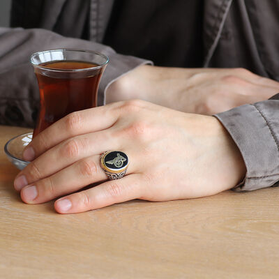 Ottoman Tugra Signet 925 Sterling Silver Mens Ring - Thumbnail