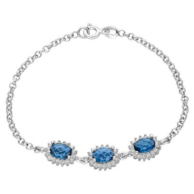 Oval Blue Zirconia 925 Sterling Silver Bracelet - 1