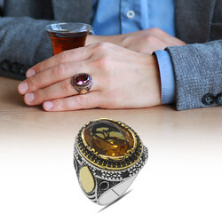 Oval Design Faceted Zultanite Stone Around Micro Sauna 925 Sterling Silver Mens Ring - Thumbnail