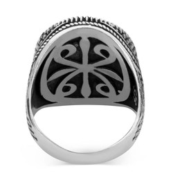 Oval Silver Men's Ring With Black Onyx And Stone - 3