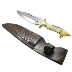 Özel Kutulu Geyik Boynuzu Kurtbaşı Kabzalı Ayyıldız Süslemeli Kişiye Özel İsim Yazılı 4116 Çelik Avcı/Kamp Bıçağı - 1