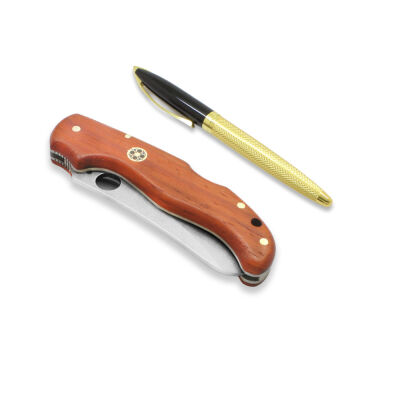 Padok Ağacı Kabzalı Delikli Hayta Model Sırttan Kilit Mekanizmalı Kişiye Özel İsim Yazılı 4116 Karartılmış Çelik Avcı/Kamp Bıçağı - 3