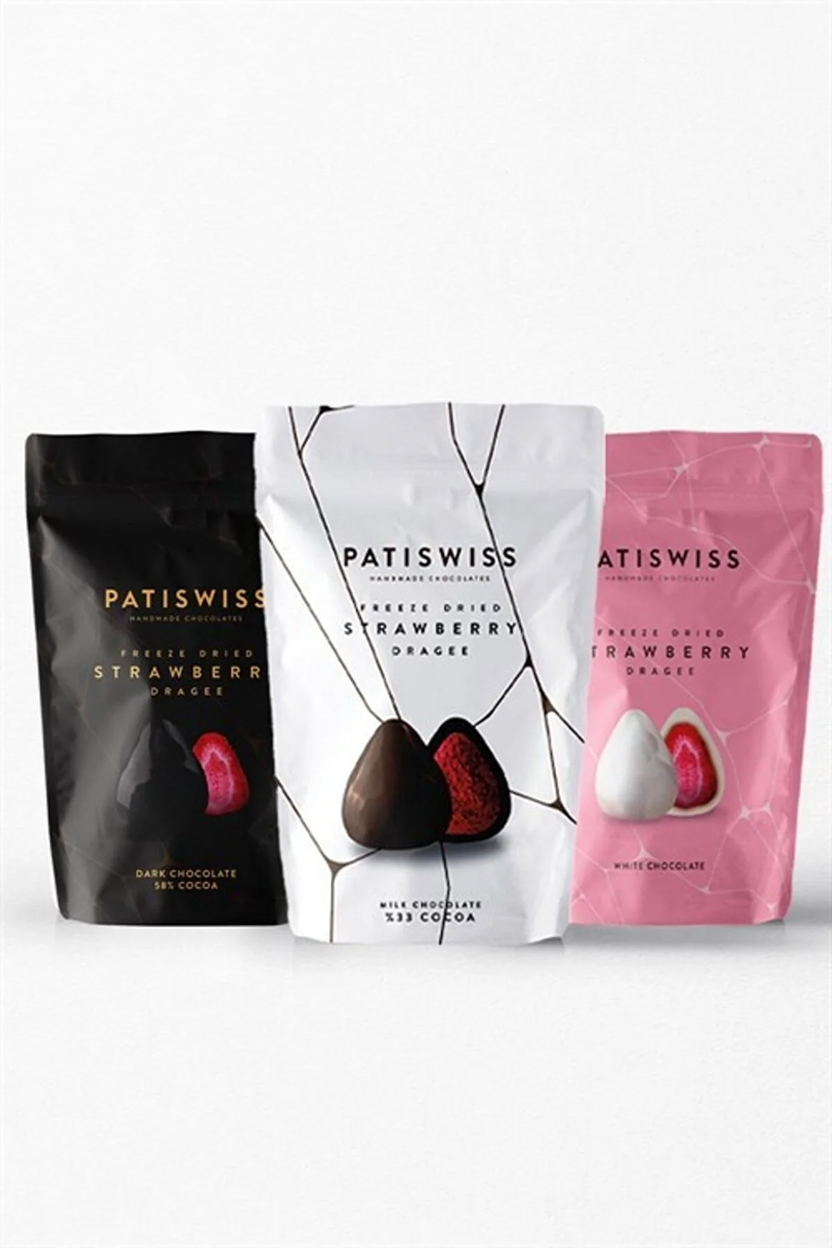 Patiswiss Milk, Dark And White Chocolate Covered Strawberry Dragee Set - Thumbnail