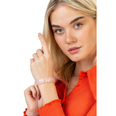 Pembe Kuvars Doğaltaş Rolex Kadın Bileklik - 3