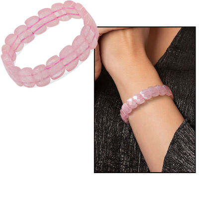 Pembe Kuvars Doğaltaş Rolex Kadın Bileklik - 6