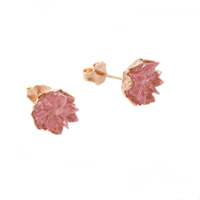 Pembe Zirkon Taşlı Lotus Çiçeği Tasarım 925 Ayar Gümüş Küpe - 1