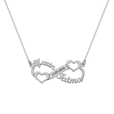 Personalized 925 Sterling Silver Infinite Heart Necklace With Written Name / Date - 1