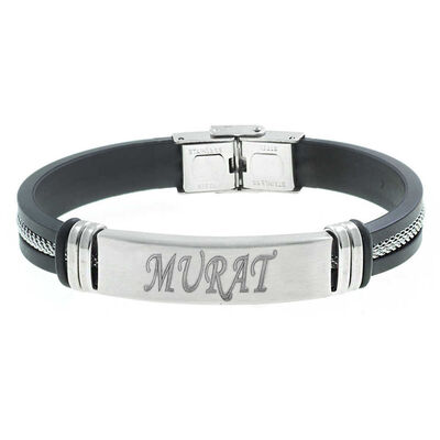Personalized Bracelet Made Of Steel And Leather (Model-3)