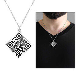 Personalized Datamatrix Design 925 Sterling Silver Men's Choker - 8