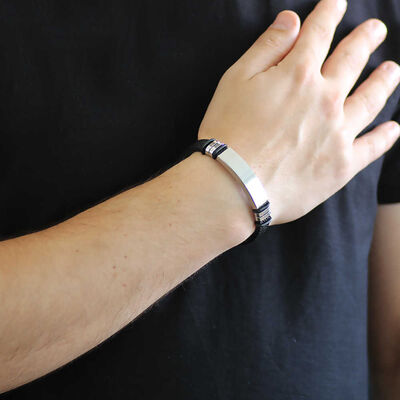 Personalized Steel-Leather Bracelet (Model-1)