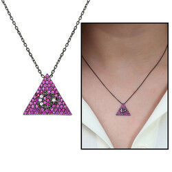 Pink Zircon Stone Triangle Design Ayyildiz 925 Sterling Silver Womens Necklace - 1