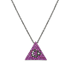 Pink Zircon Stone Triangle Design Ayyildiz 925 Sterling Silver Womens Necklace - 3