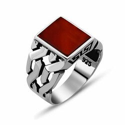Red Agate 925 Sterling Silver Chain Ring - 2