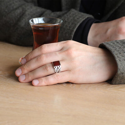 Red Agate 925 Sterling Silver Chain Ring - 3