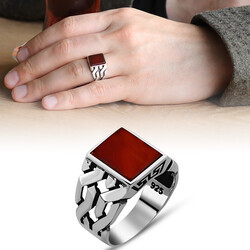 Red Agate 925 Sterling Silver Chain Ring - 4