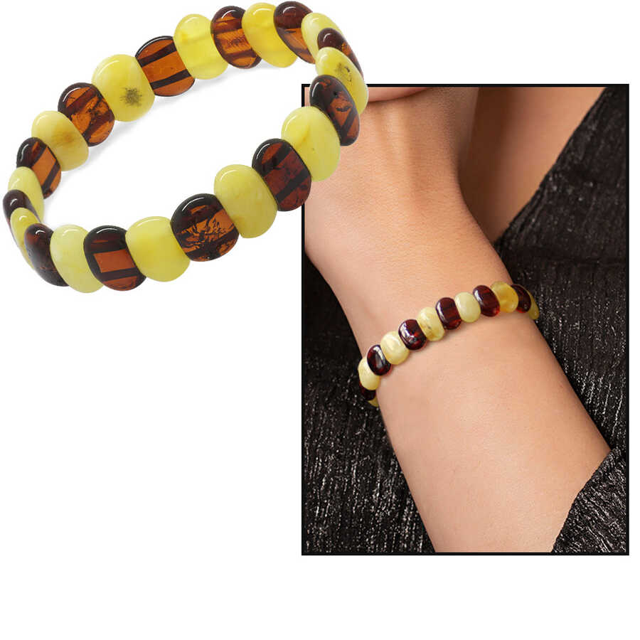 Red Yellow Color Natural Amber Bracelet For Women