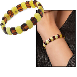 Red Yellow Color Natural Amber Bracelet For Women - Thumbnail