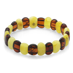 Red Yellow Color Natural Amber Bracelet For Women - Thumbnail