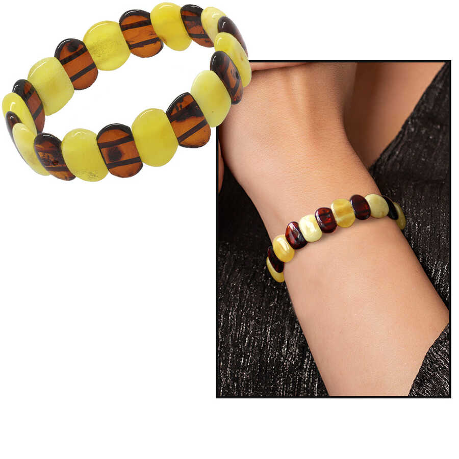 Red-Yellow Maxi Size Natural Drop Amber Women's Bracelet