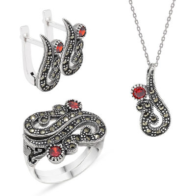 Red Zircon 925 Sterling Silver 3 Pcs Accessory Set - 1