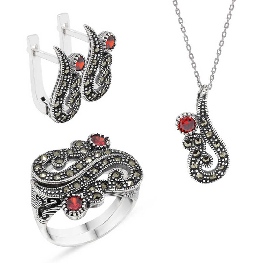 Red Zircon 925 Sterling Silver 3 Pcs Accessory Set