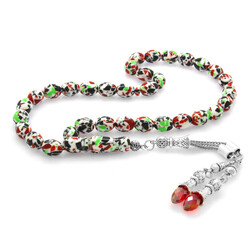 Red Zircon Stone Stain Mosaic Of Barley Cut Amber Rosary With Metal Tassels - Thumbnail