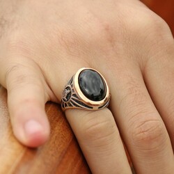 Ring With The Coat Of Arms Of The Ottoman Empire İn 925 Sterling Silver With Onyx - Thumbnail