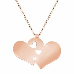 Rose Plated 925 Sterling Silver Double Heart Necklace - Thumbnail