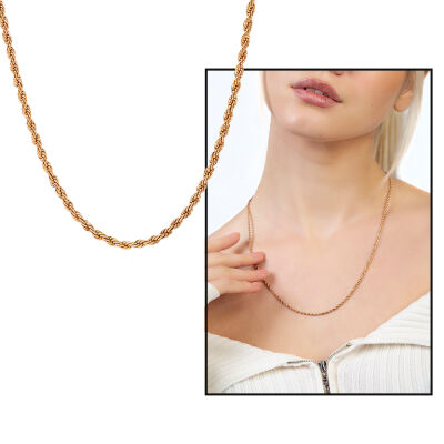 Rose Renk İnce Model Çelik Kadın Burma Zincir - 1