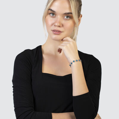 Rose Renk Nazar Boncuğu Detaylı 925 Ayar Gümüş Kadın Bileklik - 3