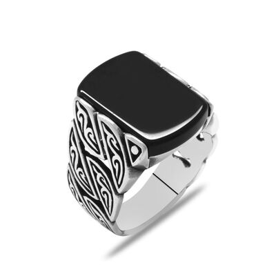 Sarmaşik Design Black Onyx 925 Sterling Silver Mens Ring - 3