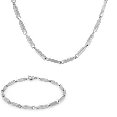Silver 317L Steel Singaporean Chain And Bracelet Combination - 2